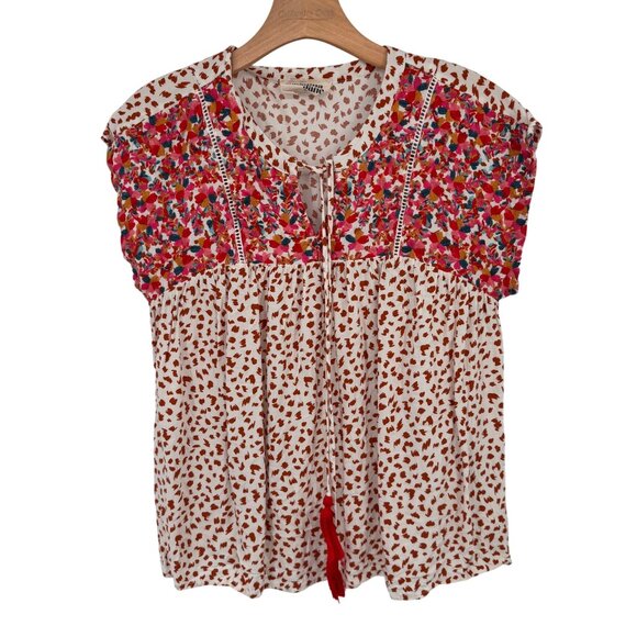 Savanna Jane Womens embroidered Animal Print Rayon Blouse Tassels size medium - Picture 2 of 12